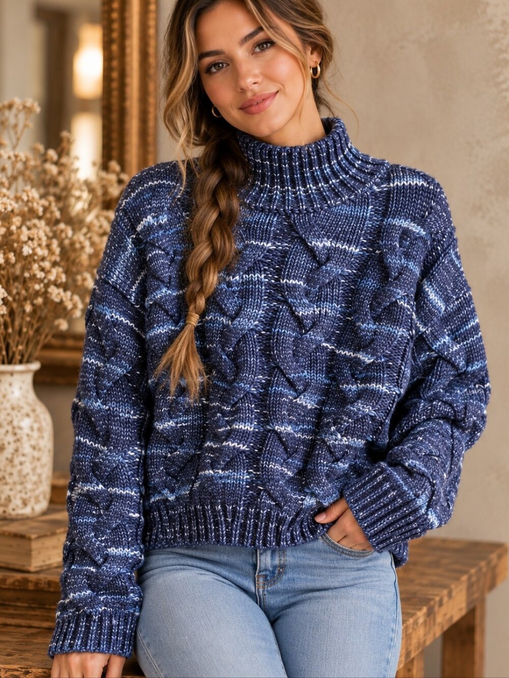 a.n.a. A New Approach Cable Knit Turtleneck Sweater – Size XS